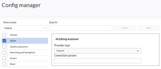 AI Editing Assitant connection field in the Config manager