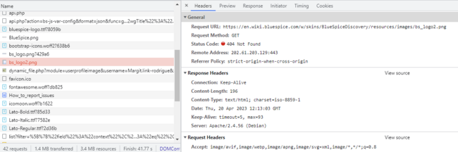Screenshot of error details