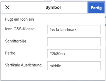 Template dialog for the template"Icon"
