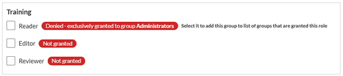 Default view of the permissions for the namespace "Training" for authenticated users