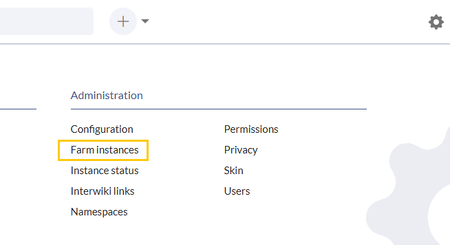 Administration links in the "global actions" menu