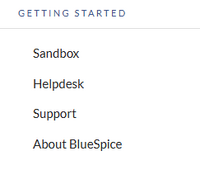 Getting Started menu with four default links