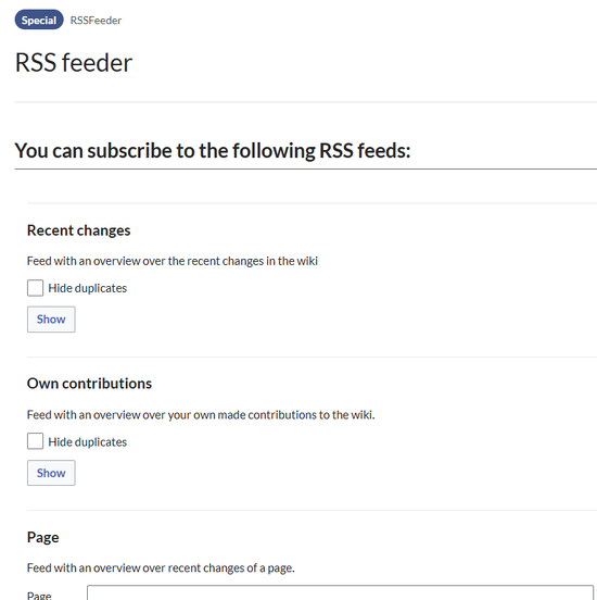 Special page RSS Feeder