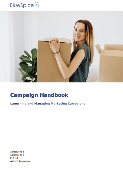 Cover page with logo, background image, title, subtitle and contact information