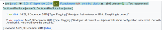 workflow log entries in page history