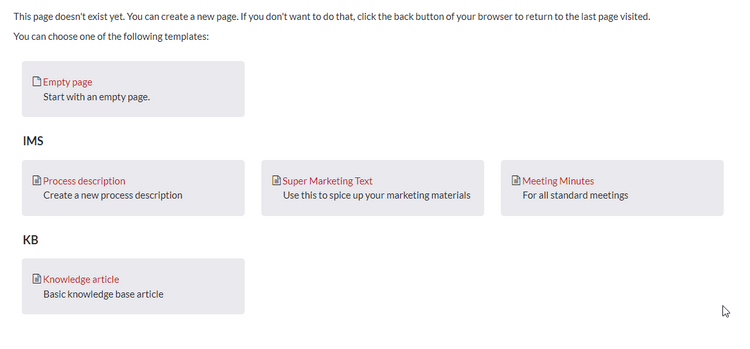 Customized page templates selection