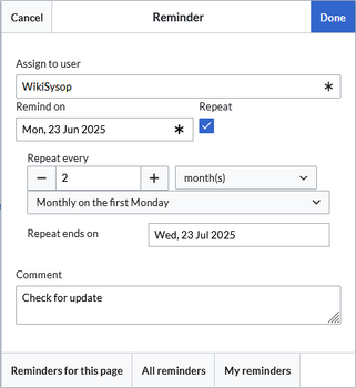 Reminder dialog window
