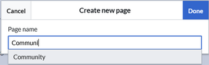 Dialog field with the new page name "Community"