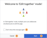 Welcome dialog with checkbox, start and cancel buttons