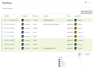 Version history of a page