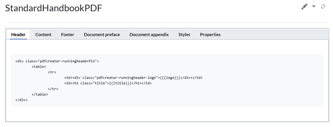 Code view of the template example "StandardHandbookPDF"
