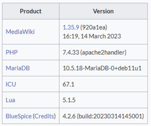 Screenshot of installed software info