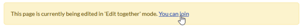 banner at the top of a page that announces that a collab session is open with a link to join.