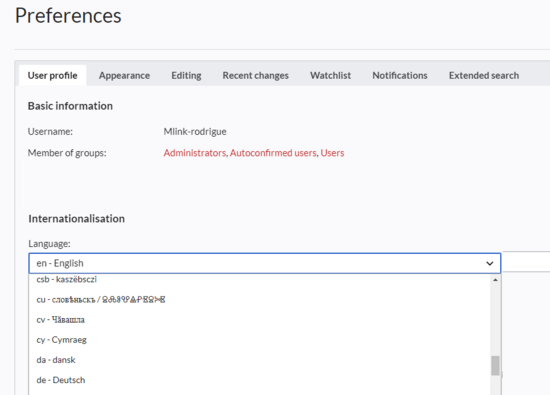 User language preference