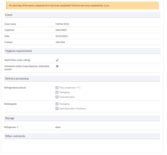 Event checklist example