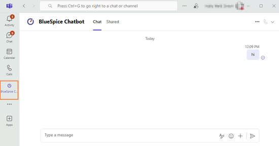 Teams chat window for BlueSpice chatbot