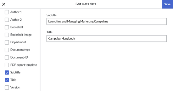 Metadata dialog of the bookshelf