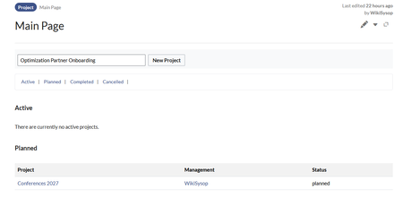 Screenshot of a project start page